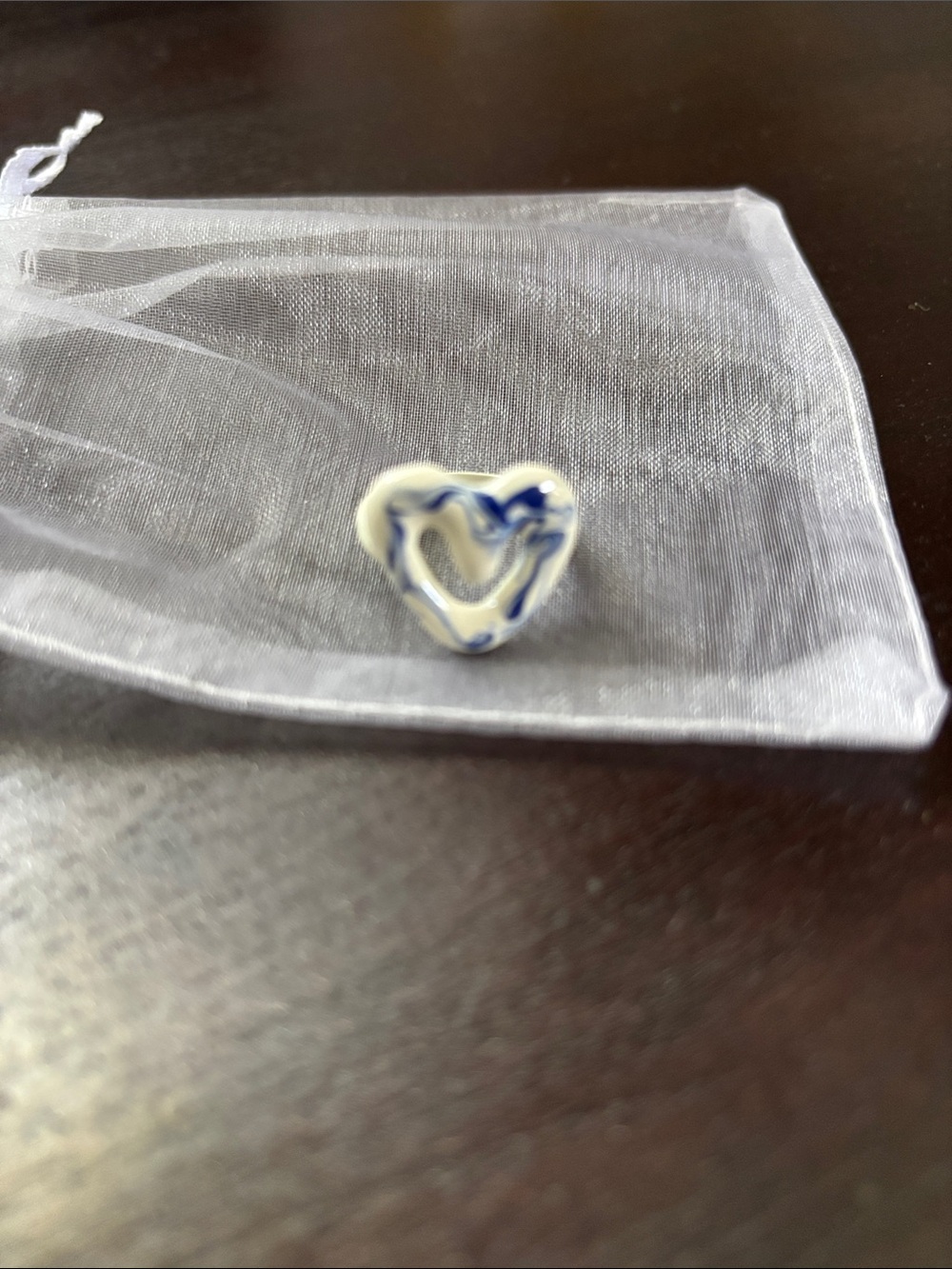 Free People Blue and White Heart Ceramic Pendant Necklace NWOT